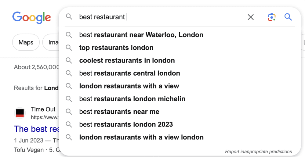 Google search results mockup